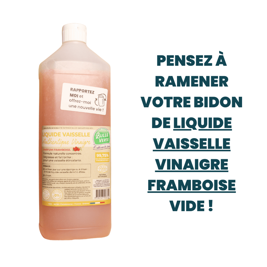 Liquide vaisselle vinaigre framboise RECHARGE - 1L Bulle Verte vrac-zero-dechet-ecolo-saint-andre-cubza