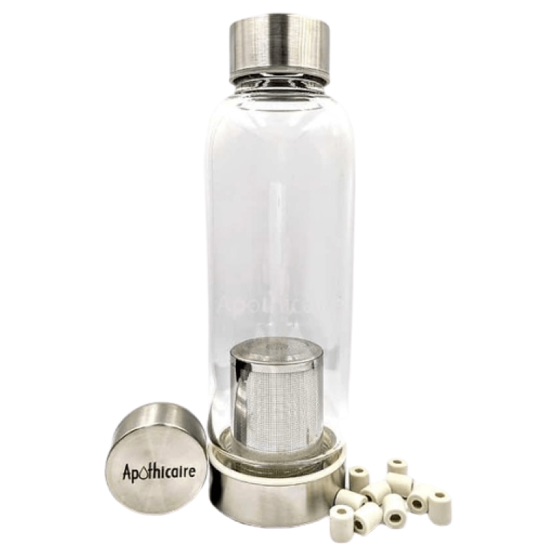 Gourde en verre 550ml avec filtre Inox + Perles Ceramique EM® Apothicaire vrac-zero-dechet-ecolo-saint-andre-cubza