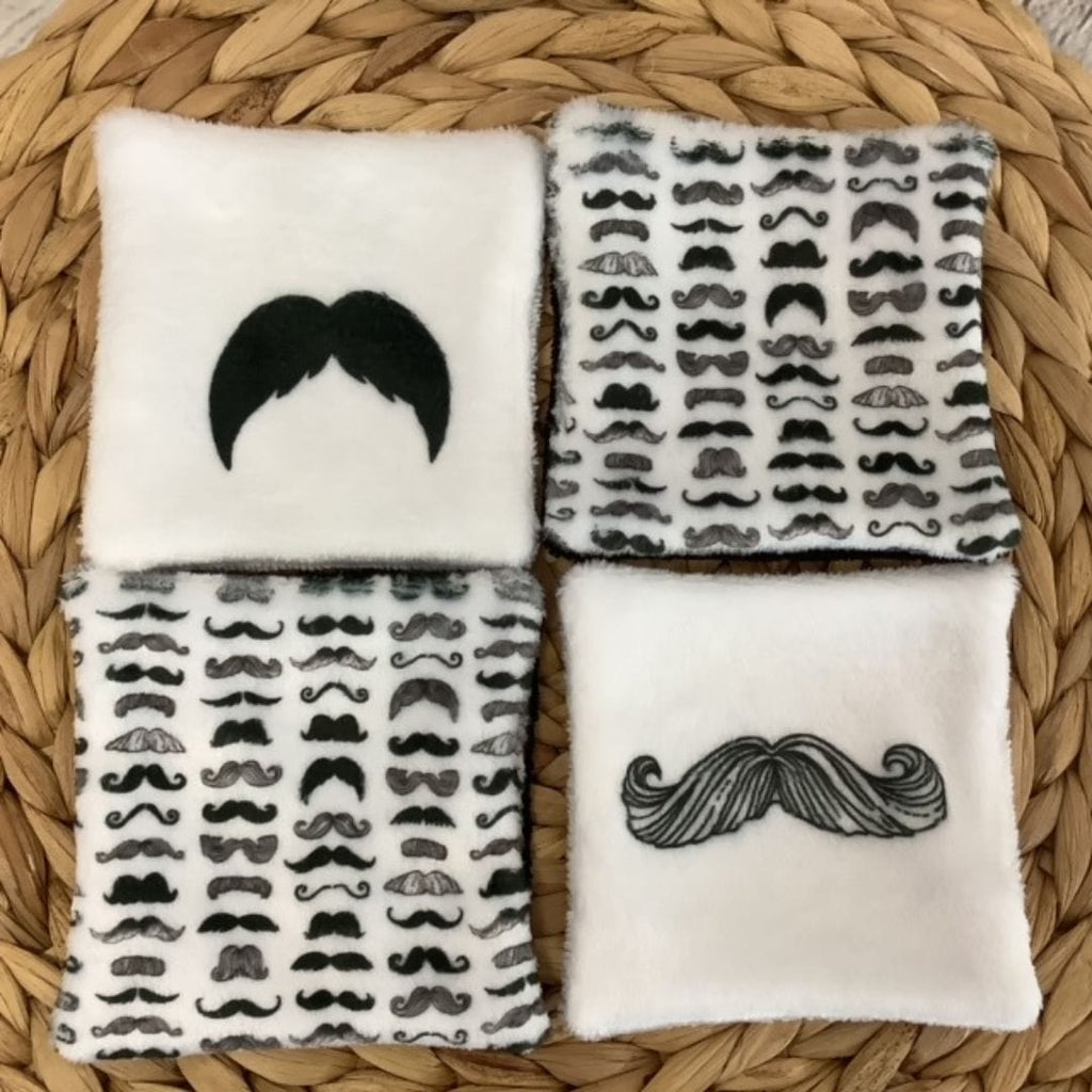 Lot de 4 lingettes lavables - motif moustaches Charlottefil vrac-zero-dechet-ecolo-saint-andre-cubza