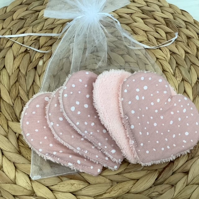 Lot de 5 lingettes en forme de cœur - motif petits pois Charlottefil vrac-zero-dechet-ecolo-saint-andre-cubza